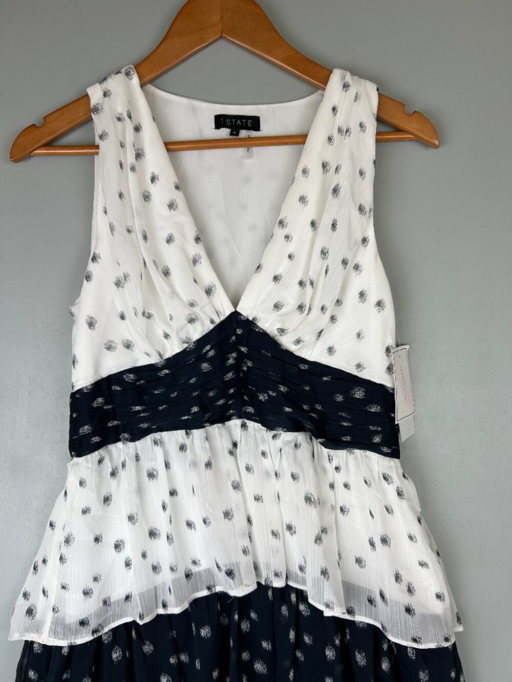 1.State Tiered Midi Dress Ivory Dark Indigo Size 6 NWT Orig $129 Nordstrom - Picture 6 of 8